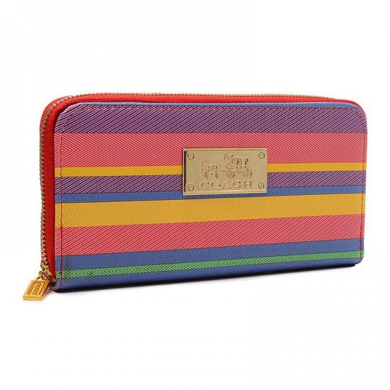 Coach Poppy Striped Large Red Multi Wallets EVB | Women